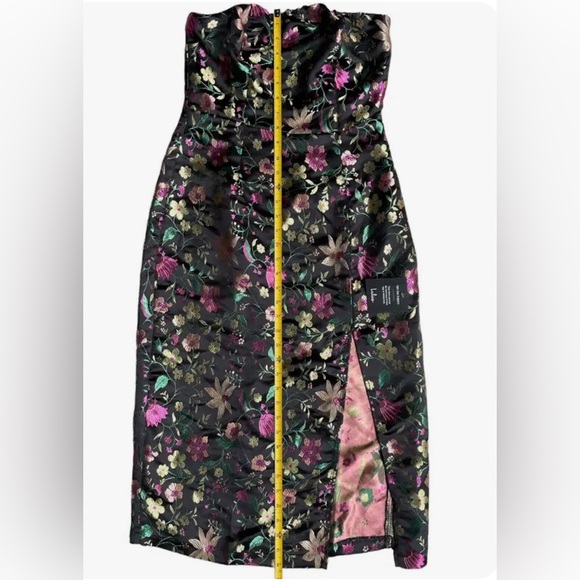Lulu’s Make a Move Black Satin Floral Jacquard Strapless Midi Dress - Picture 9 of 10